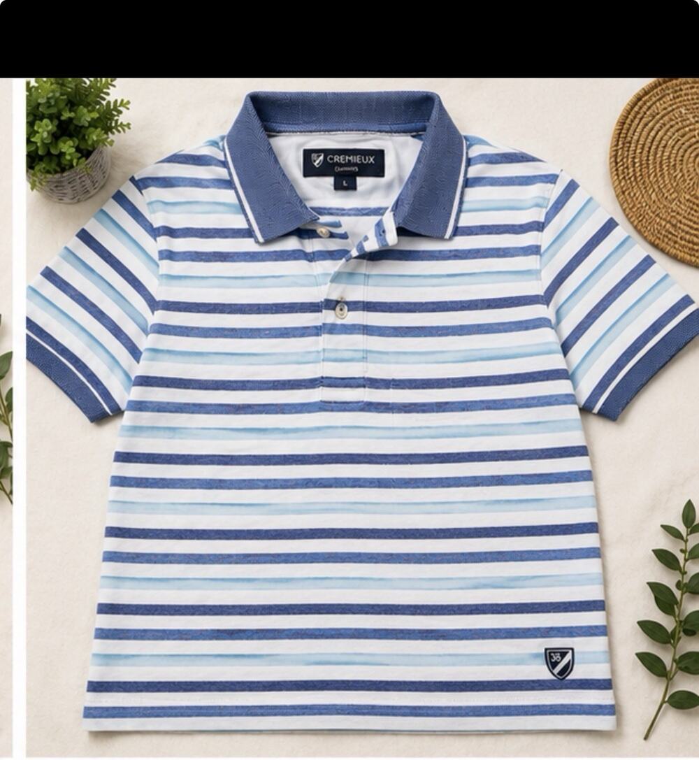 Cremieux Classics Polo Shirt Men’s Large Blue White Striped